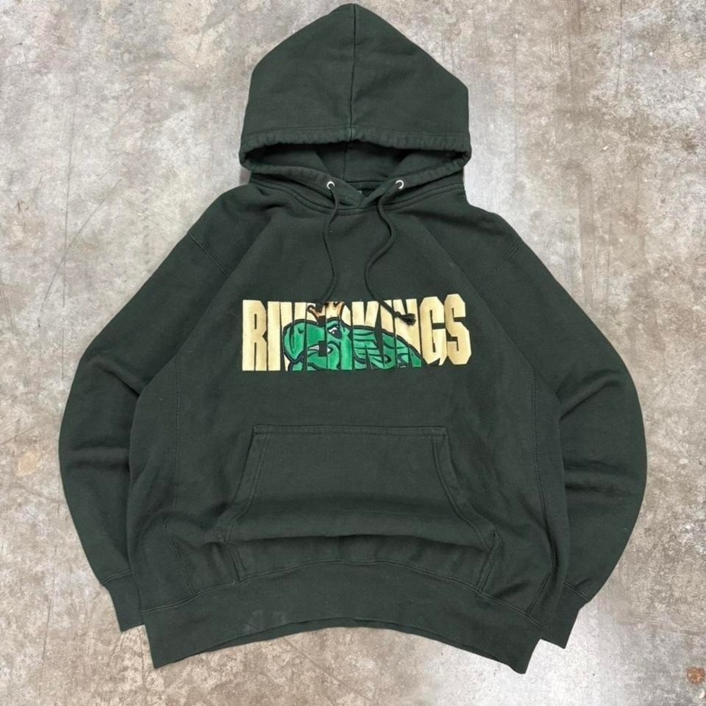 Vintage Y2K Forest Green Mississippi Riverkings Hockey Embroidered Hoodie Size L